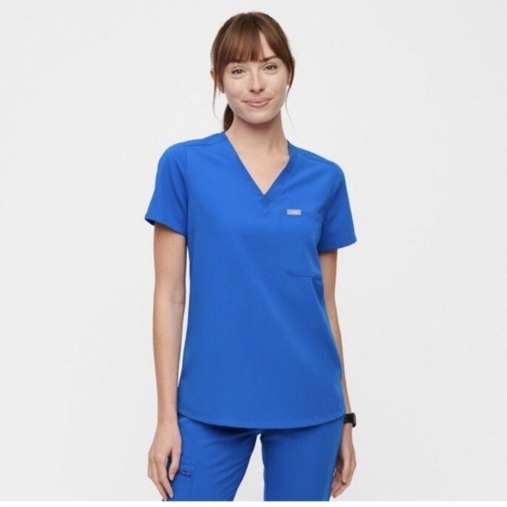 Women's Blue V-Neck Scrub Top